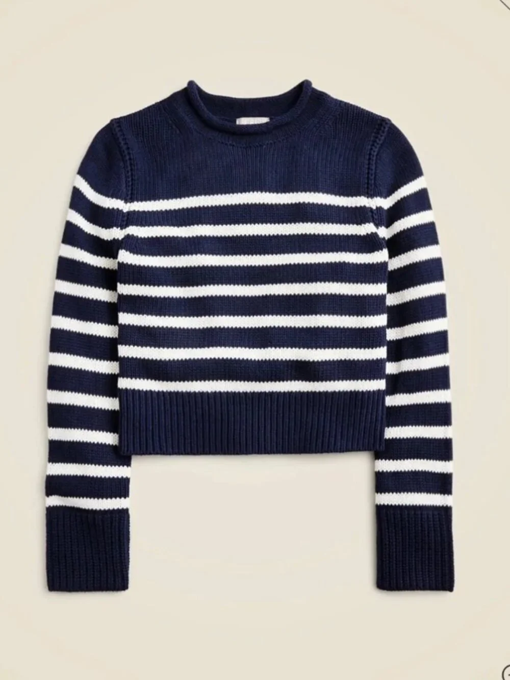 J. Crew Heritage Cotton Rollneck Sweater Navy and White Stripe XS